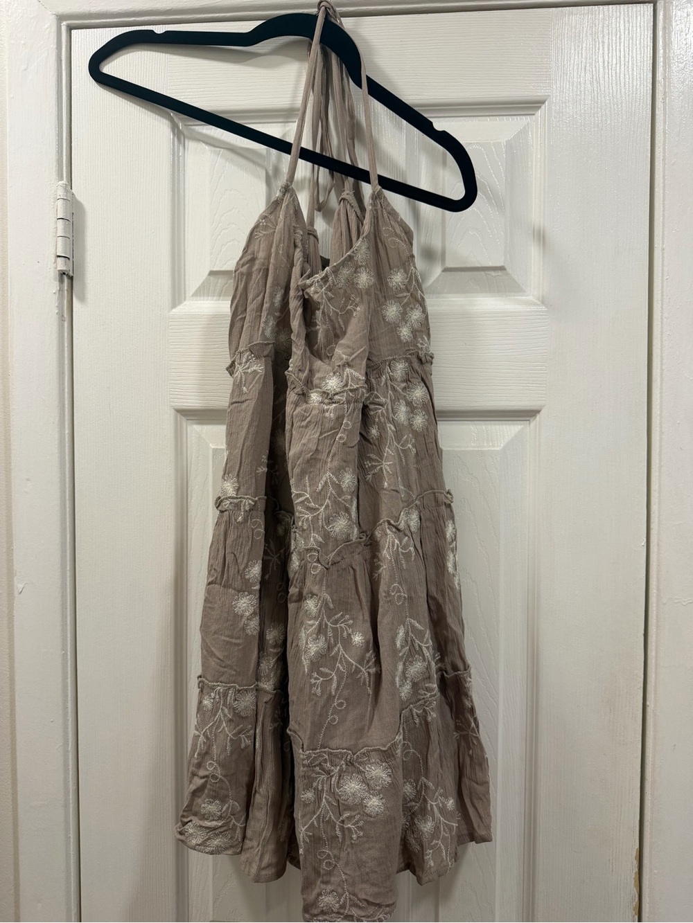 Embroidered Taupe Halter Dress